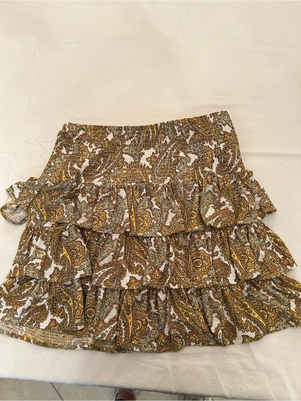 Michael Kors Women’s 2 Piece Mustard Paisley Ruffle Skirt and Blouse